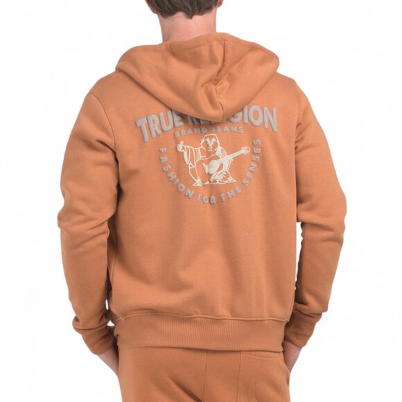 True Religion Men 2 Piece Sweatsuit Fleece Tracksuit Hoodie Joggers Pumpkin NWT - Picture 4 of 11